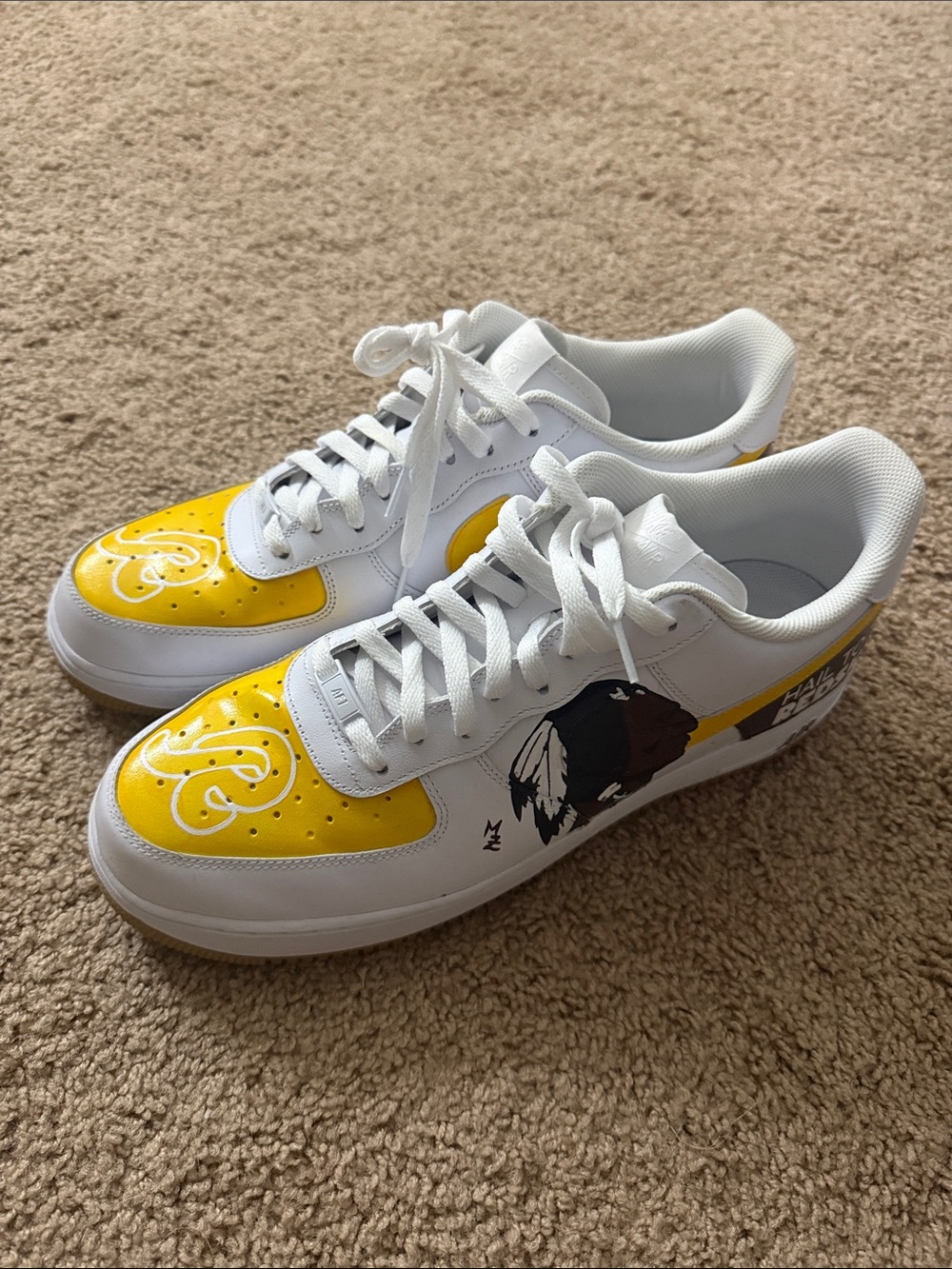 Custom Painted FootBall Team White&Yellow Air Force 1s MENS 14 Brand New No Box